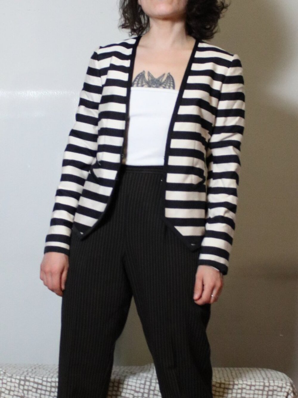 Ann Taylor Black & White Striped Tailored Blazer 00P